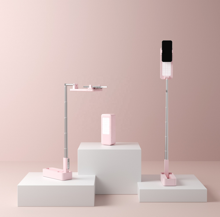 Justerbar 90 cm telefonstativ med 360° rotasjon, innebygd lys og trådløs fjernkontroll - perfekt for videografi, vlogging eller direktesending Skanto