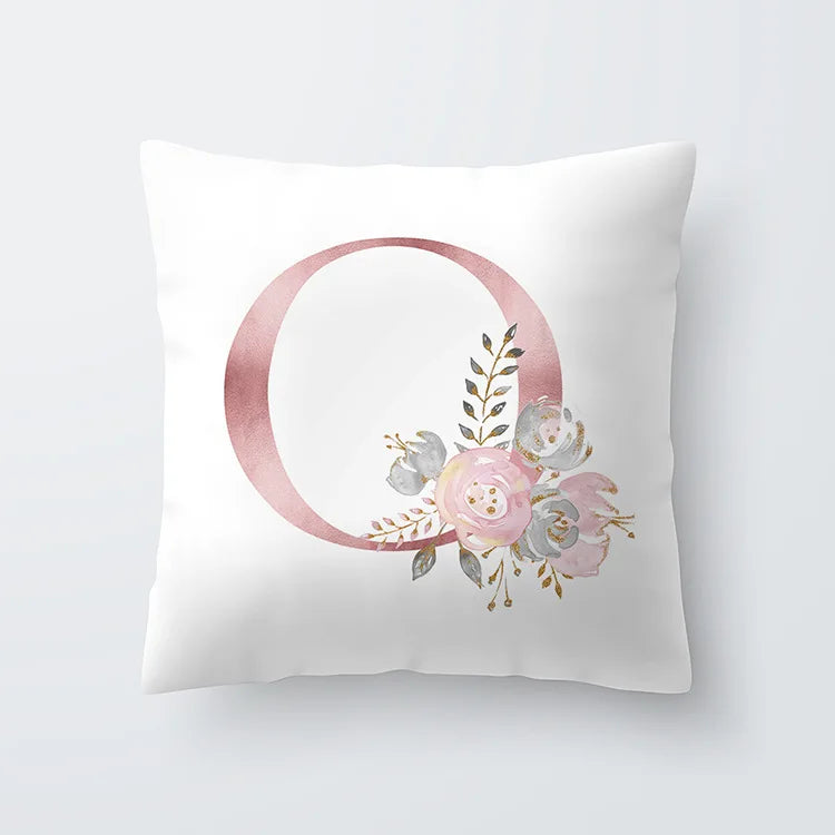 Pink Golden Floral Letter Pillowcase 45x45cm Pillow Cover for Living Room Sofa Throw Pillow Polyester Cotton Square Pillowcase | Skanto