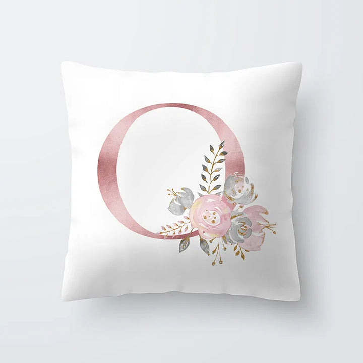 Pink Golden Floral Letter Pillowcase 45x45cm Pillow Cover for Living Room Sofa Throw Pillow Polyester Cotton Square Pillowcase | Skanto
