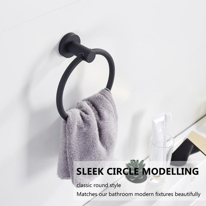 Skanto | Håndkleholder laget av 304 rustfritt stål i krom, Rundt enkelt design, Svart, Europeisk baderoms tilbehør, Rustfritt