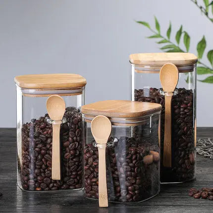 Bamboo og Glass 3-delt Beholder Sett Skanto