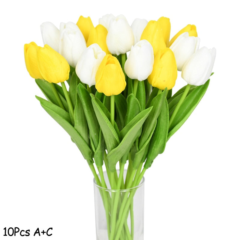 Skanto | Kunstig Blomsterbukett med Tulipaner, Dekorasjon (10 Stykker)