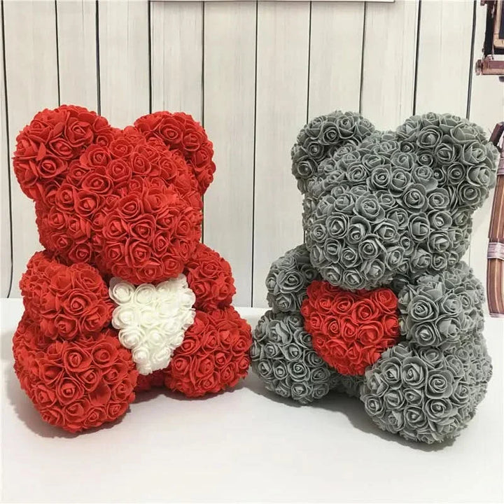 Rosen-Teddybär mit handgefertigten Schaumstoffrosen – 40 cm