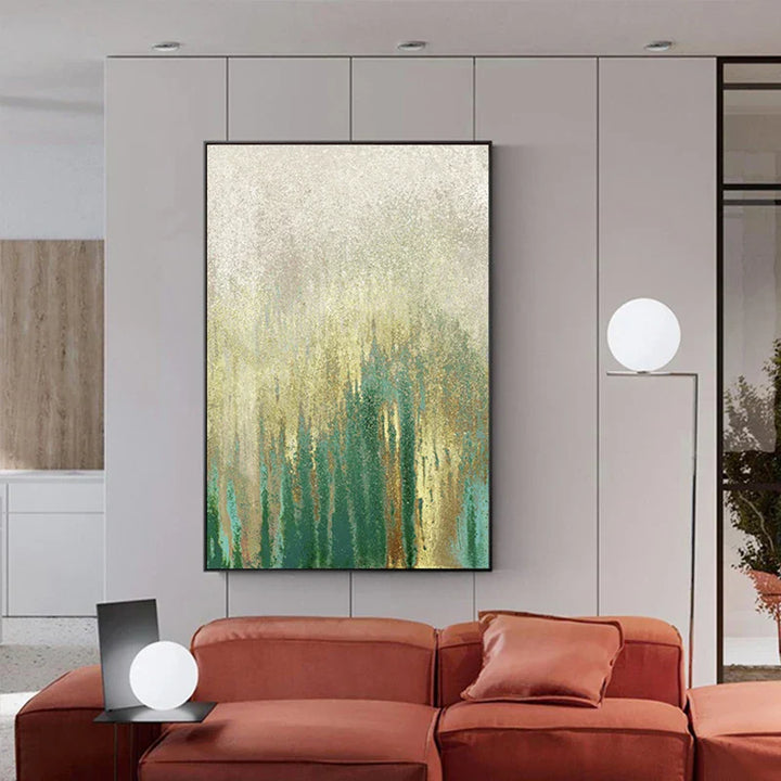 Green Beige Golden Abstract Wall Art Canvas Prints Pictures For Modern Apartment Living Room Dining Room Art Decor | Skanto