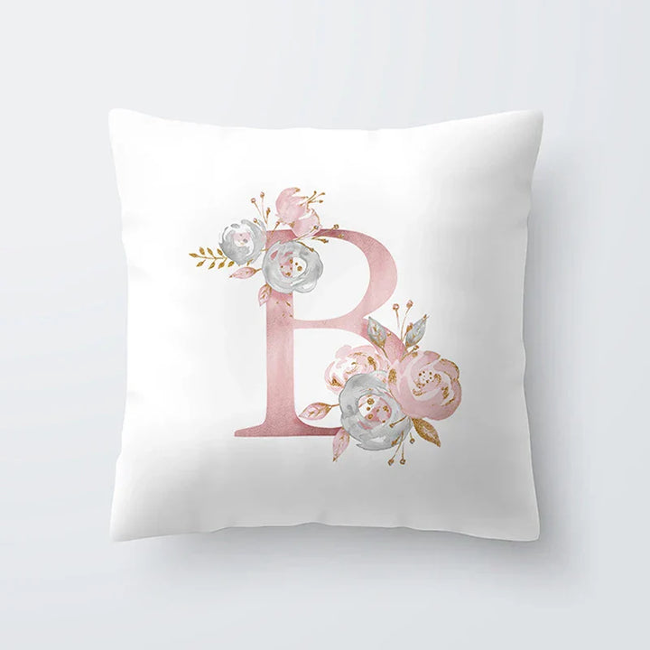 Pink Golden Floral Letter Pillowcase 45x45cm Pillow Cover for Living Room Sofa Throw Pillow Polyester Cotton Square Pillowcase | Skanto