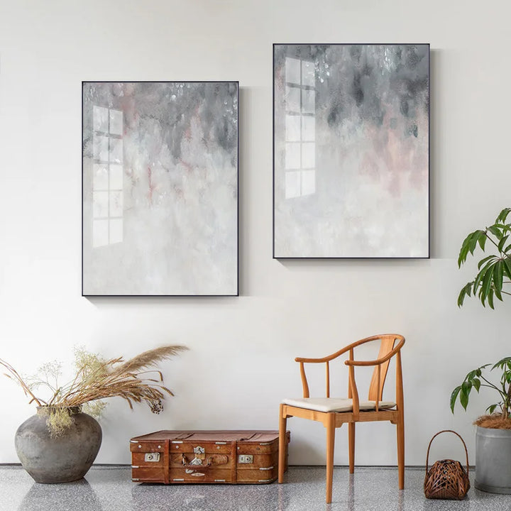 Abstract shades of pink gray minimalist wall art fine art canvas prints pictures for modern apartment living room art decor | Skanto