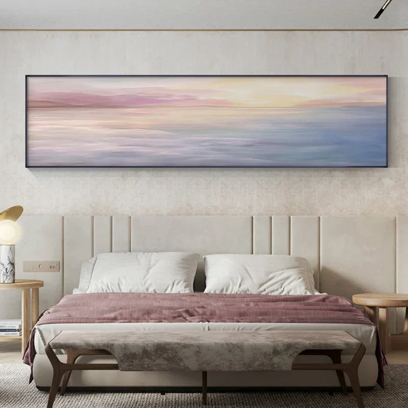 Pastel Blue Pink Purple Abstract Landscape Wall Art Fine Art Canvas Print Wide Format Picture for Bedroom Above Bed or Above Sofa | Skanto