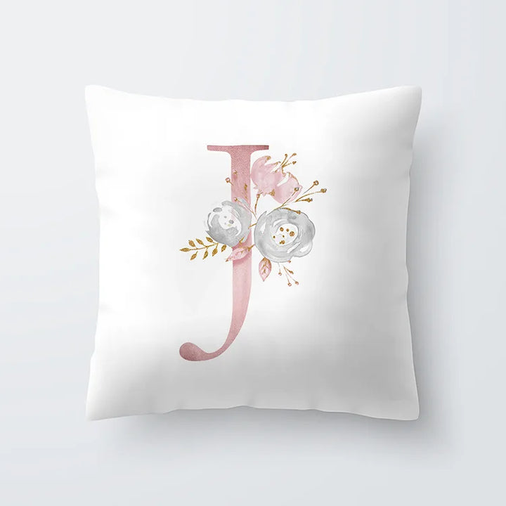 Pink Golden Floral Letter Pillowcase 45x45cm Pillow Cover for Living Room Sofa Throw Pillow Polyester Cotton Square Pillowcase | Skanto