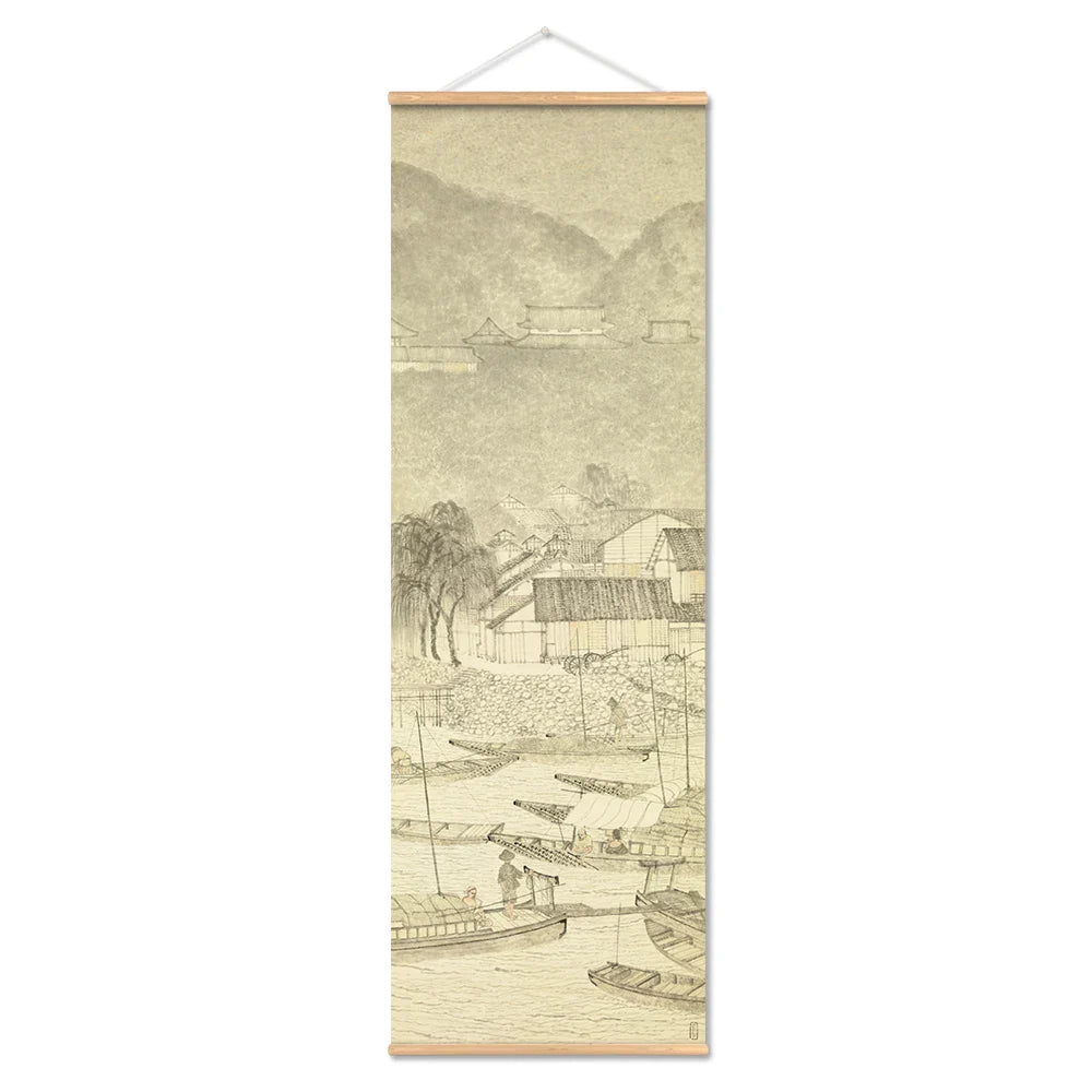 Skanto | Japansk Ou-Mi Ukiyoe Rulleskrifts Plakat Landskaps Veggkunst Bilder Stue Vintage Maleri Landhus Innredning