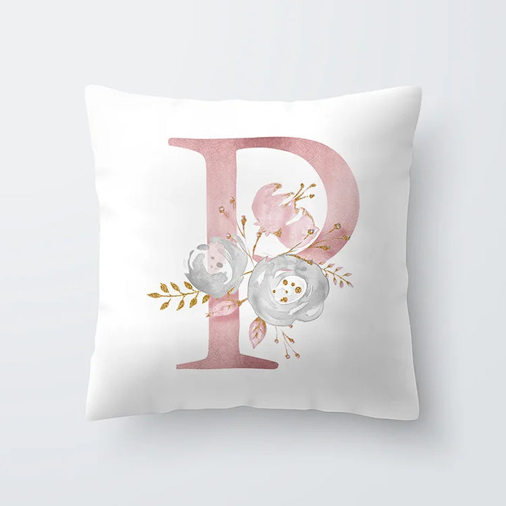 Pink Golden Floral Letter Pillowcase 45x45cm Pillow Cover for Living Room Sofa Throw Pillow Polyester Cotton Square Pillowcase | Skanto