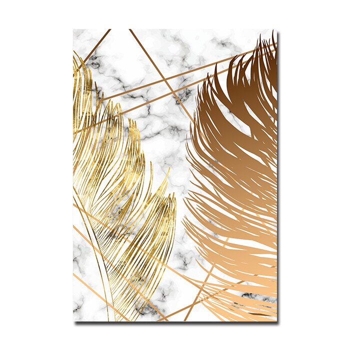 Nordic Tropical Gold Leaves Abstract Wall Art Posters Fine Art Canvas Prints Pictures For Modern Apartment Stue Dekor | Skanto