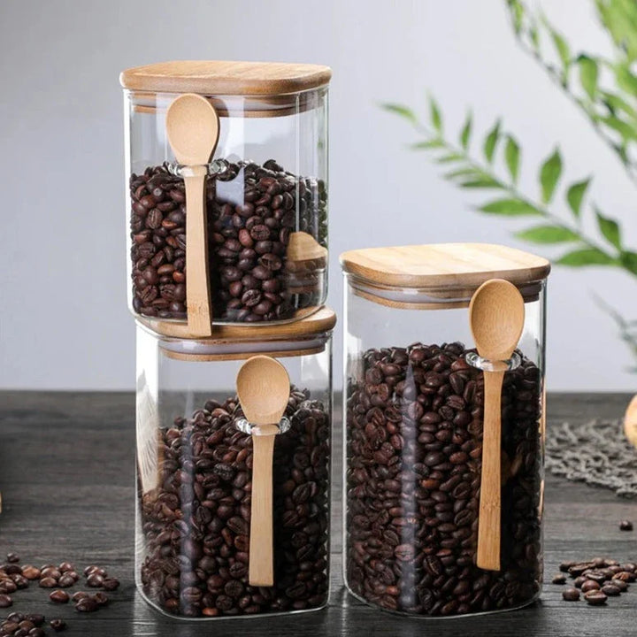 Bamboo og Glass 3-delt Beholder Sett Skanto