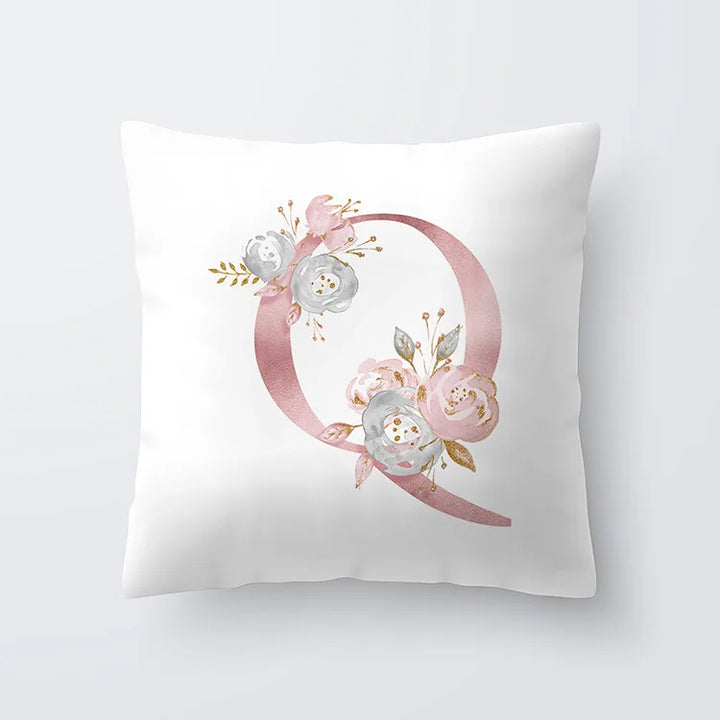 Pink Golden Floral Letter Pillowcase 45x45cm Pillow Cover for Living Room Sofa Throw Pillow Polyester Cotton Square Pillowcase | Skanto