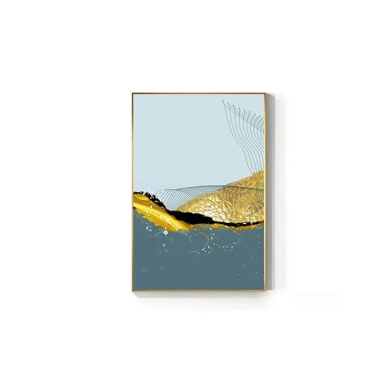 Blå Gylden Minimalistisk Veggkunst Fin Kunst Lærredstrykk Skandinaviske Abstrakte Bilder For Moderne Leilighet Stue Hjemmekontor Dekor | Skanto