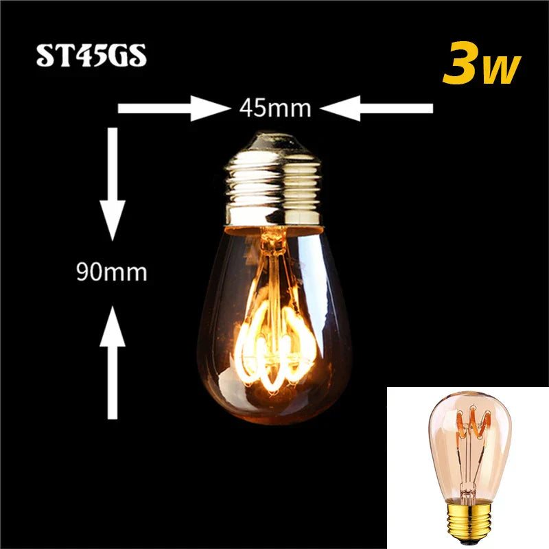 Skanto | Dimbar Vintage LED Lyspære (3W, E27 Undersøkelse) - Gull Spiral Filament for Kroner & Dekorativ Belysning