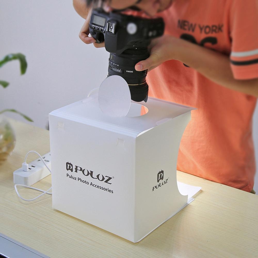 Mini-Fotostudio "LumiCube" med LED-belysning og 6 Hintergründen