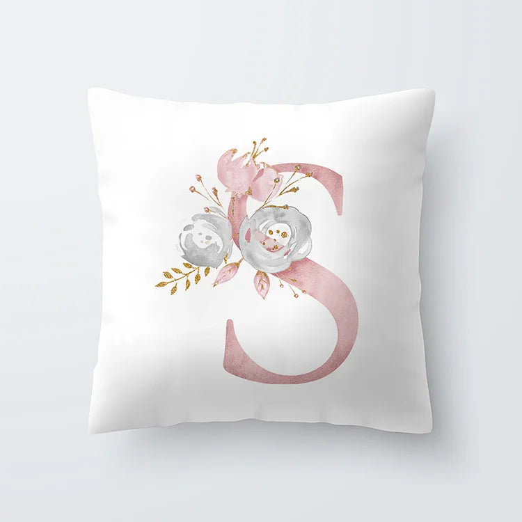 Pink Golden Floral Letter Pillowcase 45x45cm Pillow Cover for Living Room Sofa Throw Pillow Polyester Cotton Square Pillowcase | Skanto