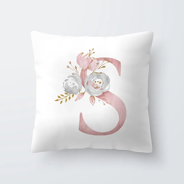 Pink Golden Floral Letter Pillowcase 45x45cm Pillow Cover for Living Room Sofa Throw Pillow Polyester Cotton Square Pillowcase | Skanto