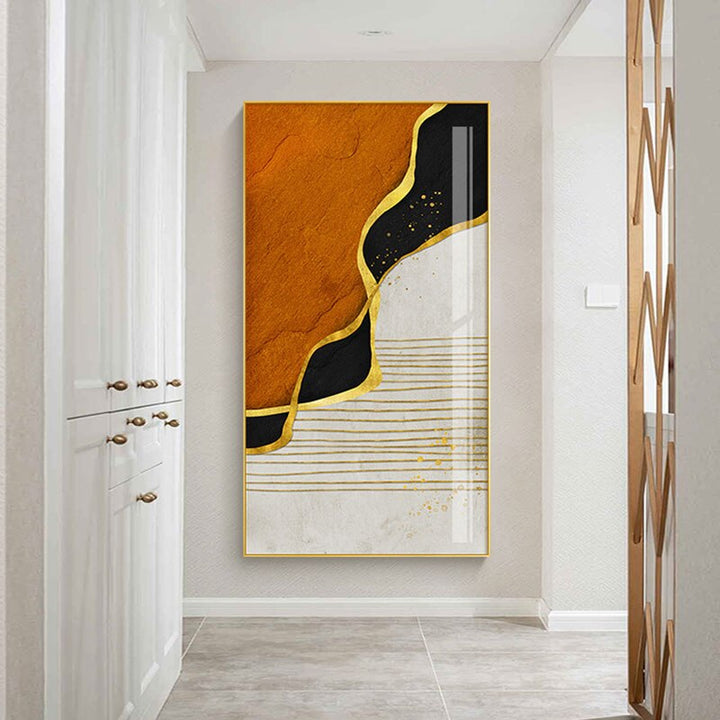 Abstract Golden Rain Vertical Format Wall Art Fine Art Canvas Print Pictures For Entrance Hall Reception Living Room Art Decor | Skanto