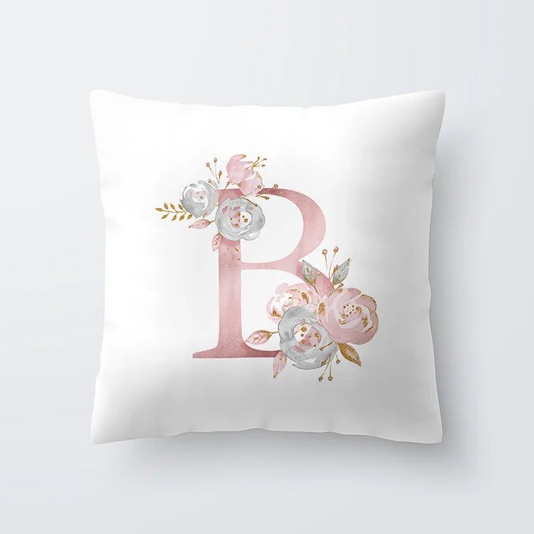 Pink Golden Floral Letter Pillowcase 45x45cm Pillow Cover for Living Room Sofa Throw Pillow Polyester Cotton Square Pillowcase | Skanto