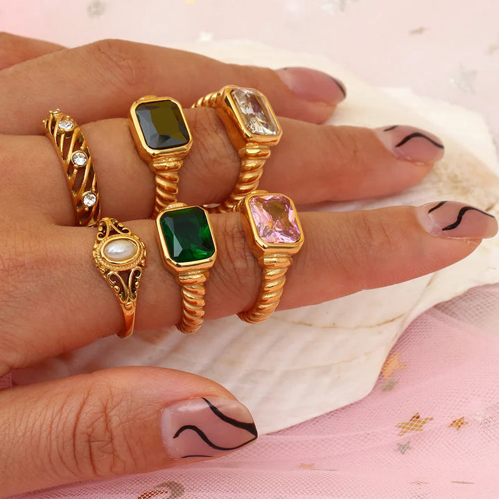 Skanto | Chunky Cross Striped Baguette Diamond Ring
