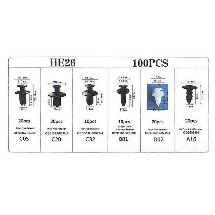 100stk Auto Festepinne Rive Bumper Bil Klips Sett | Skanto