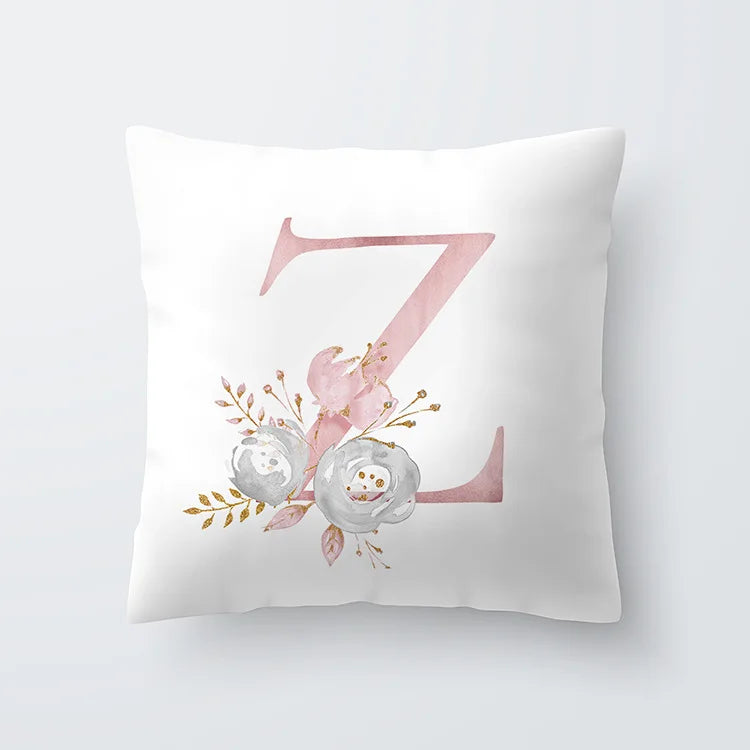 Pink Golden Floral Letter Pillowcase 45x45cm Pillow Cover for Living Room Sofa Throw Pillow Polyester Cotton Square Pillowcase | Skanto