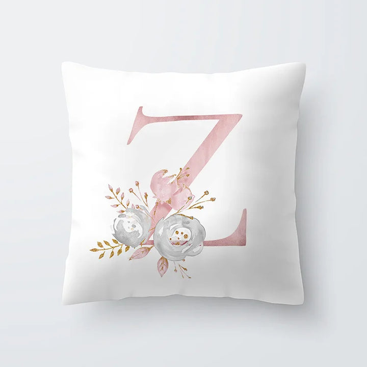 Pink Golden Floral Letter Pillowcase 45x45cm Pillow Cover for Living Room Sofa Throw Pillow Polyester Cotton Square Pillowcase | Skanto