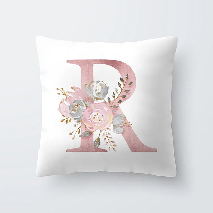 Pink Golden Floral Letter Pillowcase 45x45cm Pillow Cover for Living Room Sofa Throw Pillow Polyester Cotton Square Pillowcase | Skanto