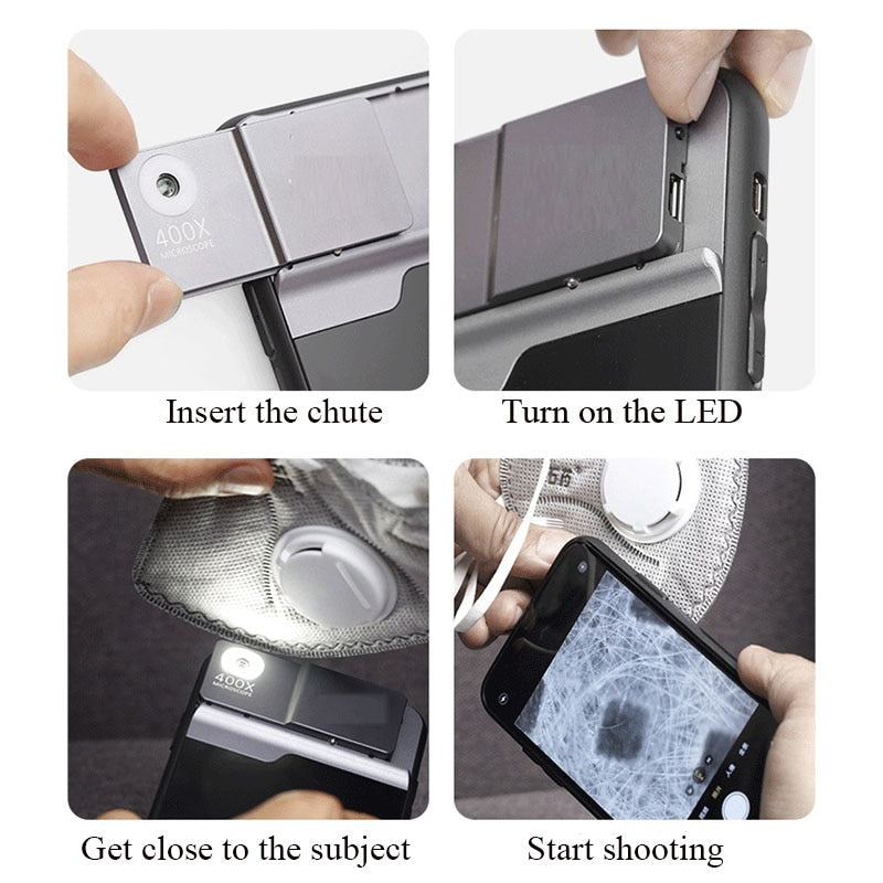 Norvo | 400x Justerbar Ekspert Visning Mikroskop Universell Telefon Linse