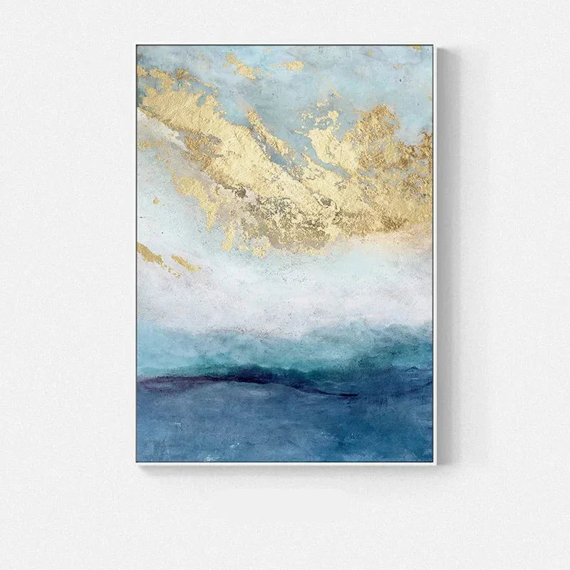 Blå Gull Havspray Kystabstrakt Veggkunst Fin Kunst Lerretstrykk Marmor Bilder For Stue Spisestue Kunst For Moderne Interiører | Skanto