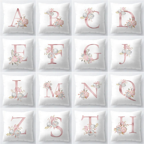 Pink Golden Floral Letter Pillowcase 45x45cm Pillow Cover for Living Room Sofa Throw Pillow Polyester Cotton Square Pillowcase | Skanto