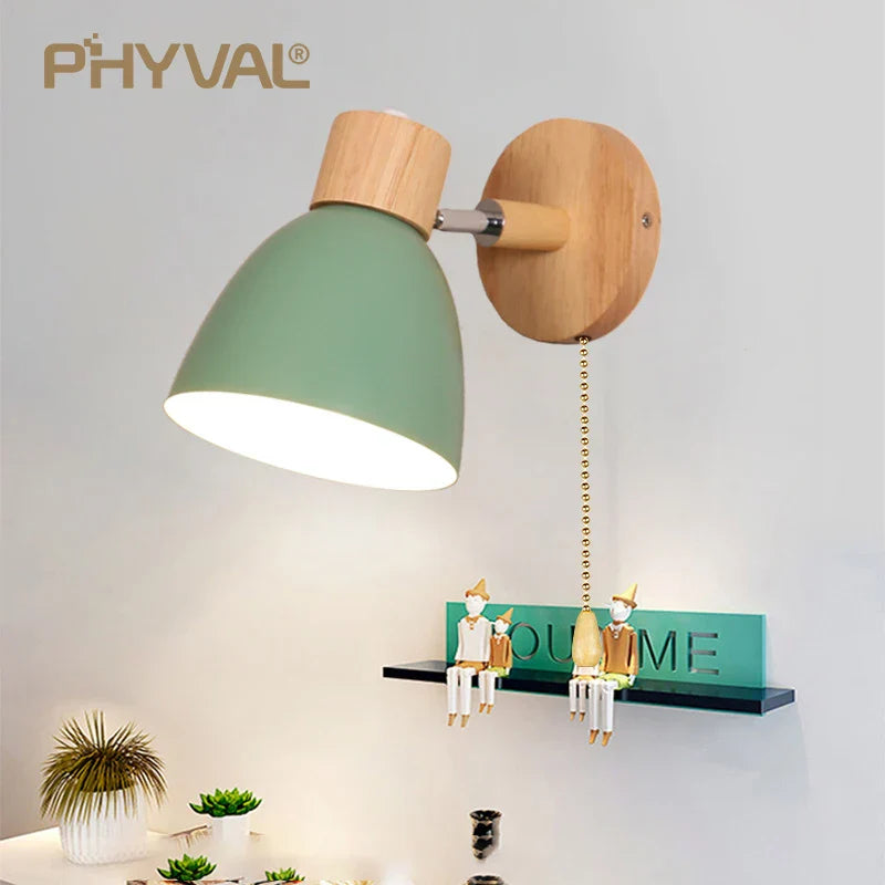 Skanto | LumoNord Makaron Vegglampe | Tre & Metall | 90° svingbar lampehode | Skandinavisk design | E27-sokkel (uten lyspære)