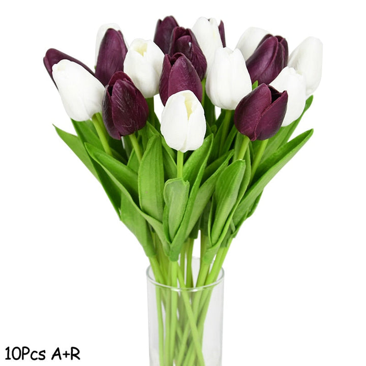 Skanto | Kunstig Blomsterbukett med Tulipaner, Dekorasjon (10 Stykker)