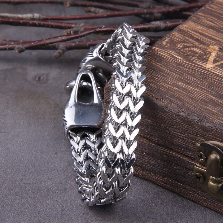 Skanto | Sølv Viking Armbånd "WolfBand" – Håndlaget med Fenrir Motiv
