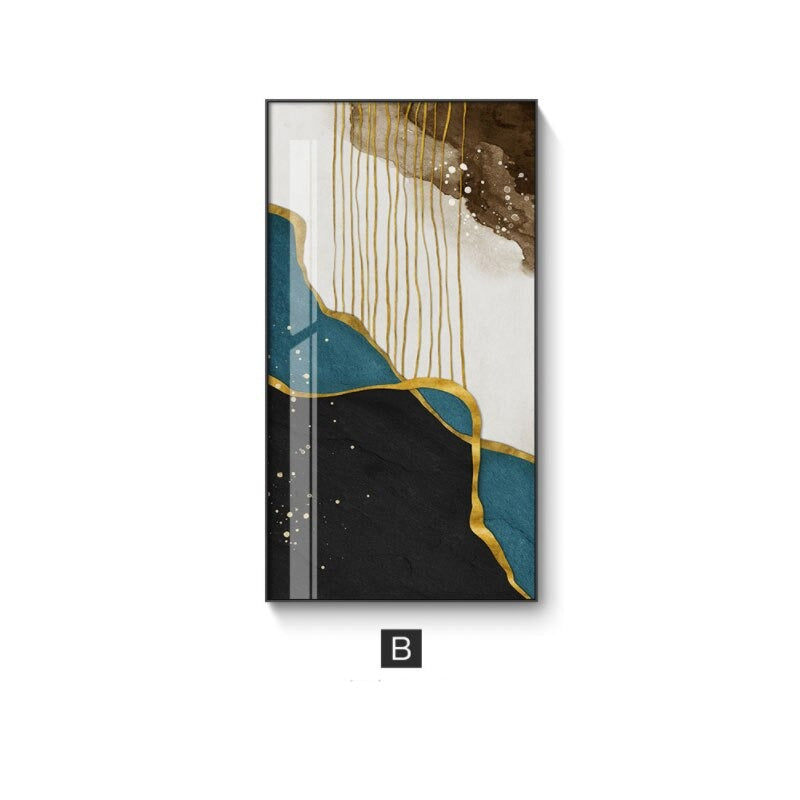 Abstract Golden Rain Vertical Format Wall Art Fine Art Canvas Print Pictures For Entrance Hall Reception Living Room Art Decor | Skanto