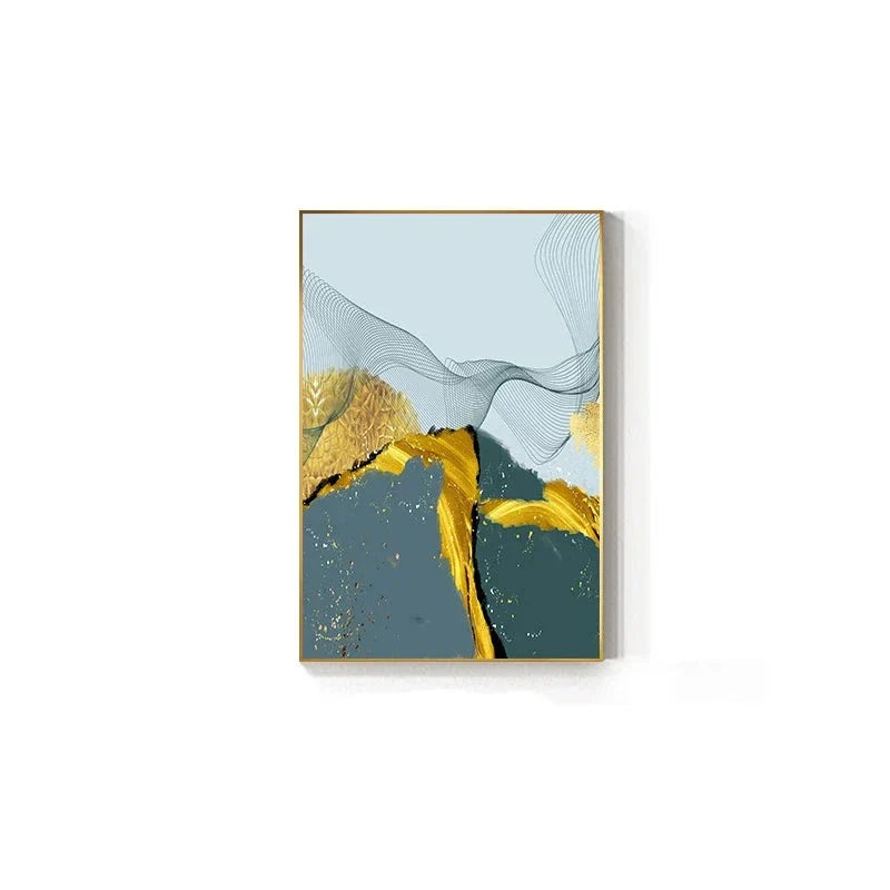 Blå Gylden Minimalistisk Veggkunst Fin Kunst Lærredstrykk Skandinaviske Abstrakte Bilder For Moderne Leilighet Stue Hjemmekontor Dekor | Skanto
