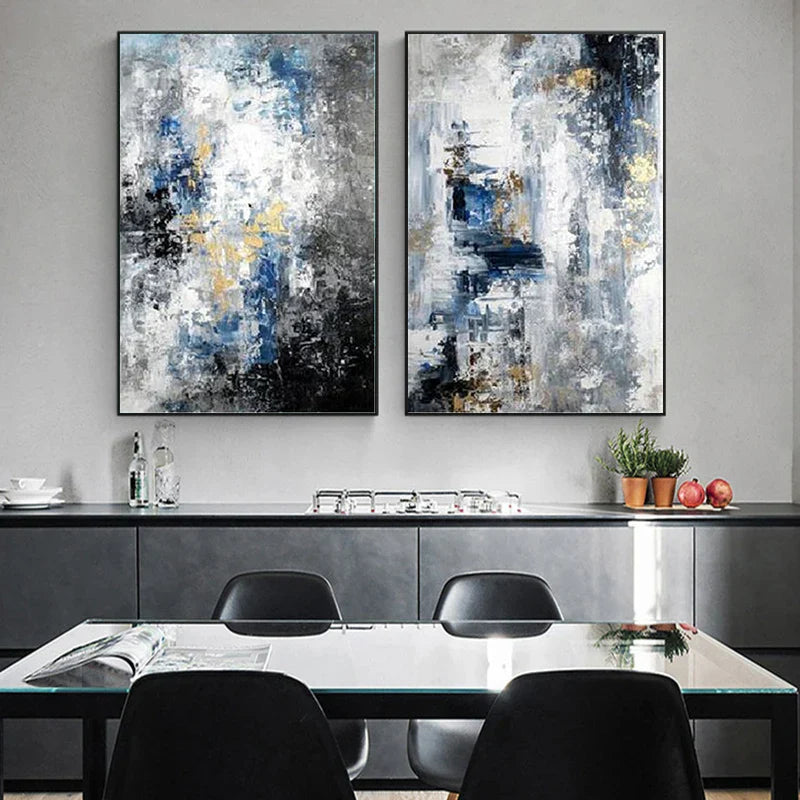 Blue Gray Modern Abstract Wall Art Fine Art Canvas Prints Posters Pictures For Living Room Home Office Art Decor | Skanto
