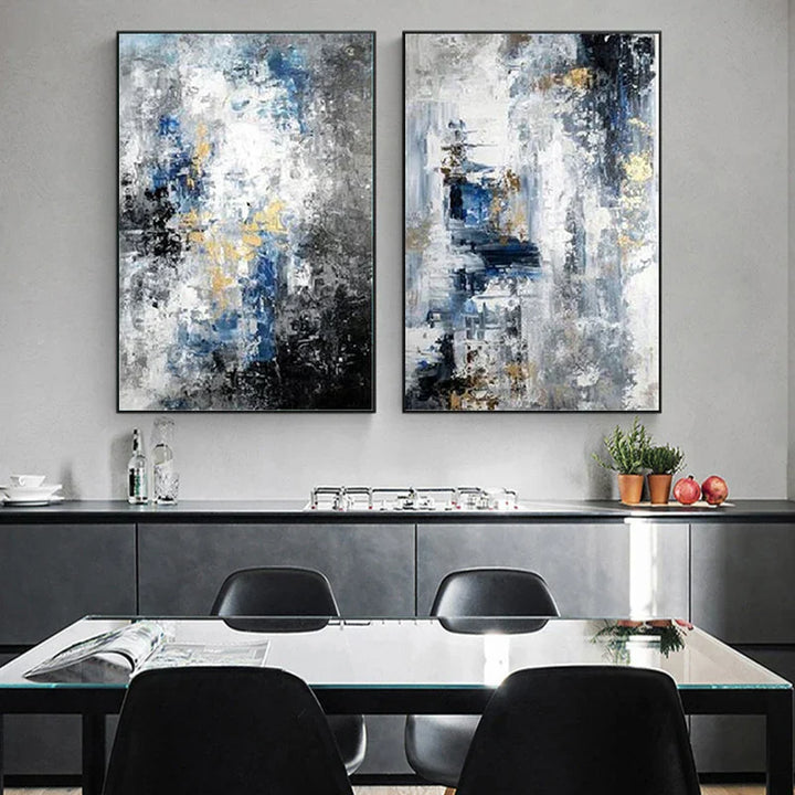 Blue Gray Modern Abstract Wall Art Fine Art Canvas Prints Posters Pictures For Living Room Home Office Art Decor | Skanto