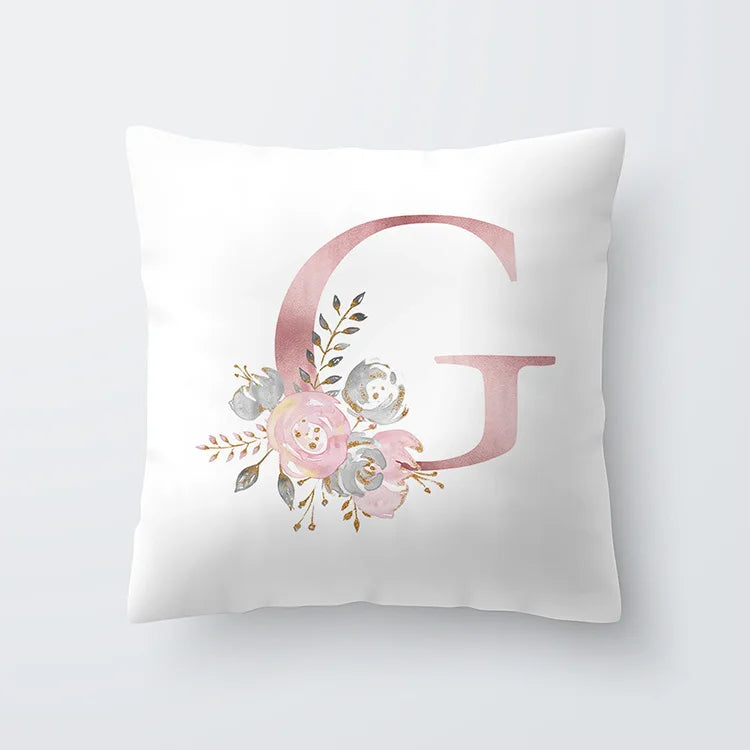 Pink Golden Floral Letter Pillowcase 45x45cm Pillow Cover for Living Room Sofa Throw Pillow Polyester Cotton Square Pillowcase | Skanto