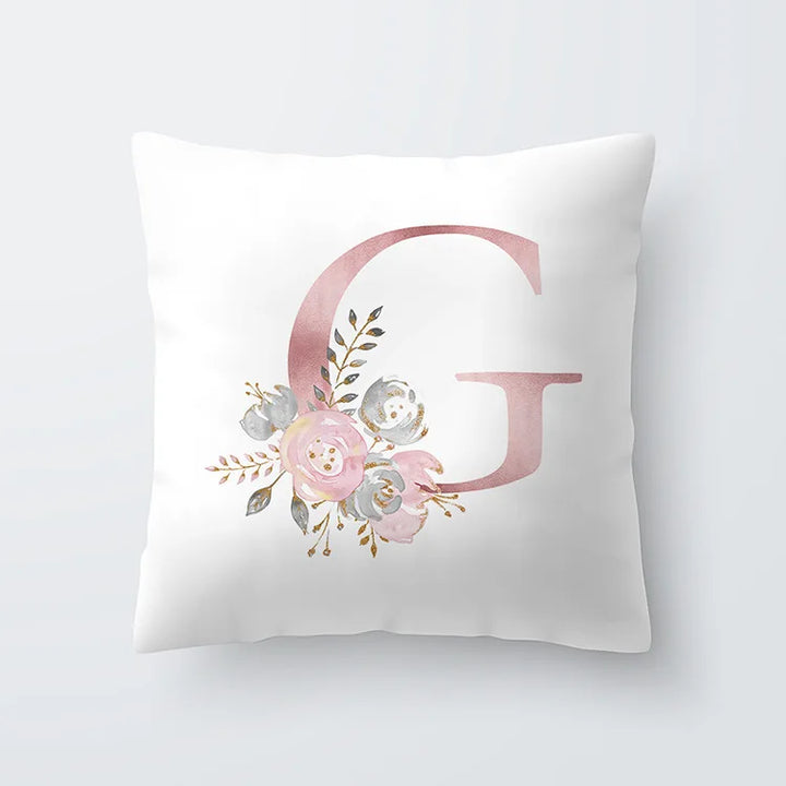 Pink Golden Floral Letter Pillowcase 45x45cm Pillow Cover for Living Room Sofa Throw Pillow Polyester Cotton Square Pillowcase | Skanto