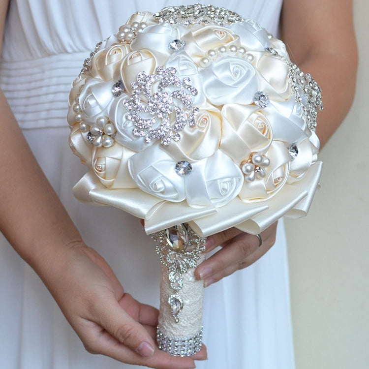 Bryllup Holdende Perle Diamant Blomster Brudebukett Tilbehør Brudepike Rhinestone Fest Bryllups Dekorasjon Utstyr, Diameter: 20cm (Grå)