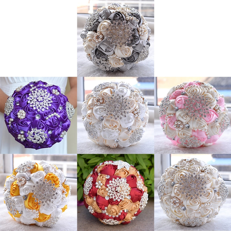 Bryllup Holdende Perle Diamant Blomster Brudebukett Tilbehør Brudepike Rhinestone Fest Bryllups Dekorasjon Utstyr, Diameter: 20cm (Grå)
