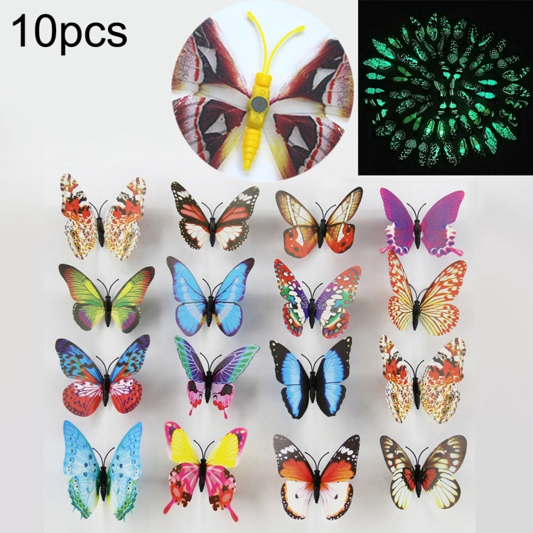 10stk Fashion Luminous Butterfly med Magnet Simulering Kjøleskapsmagneter Veggklistermerke Hagedekorasjon, Tilfeldig Fargelevering