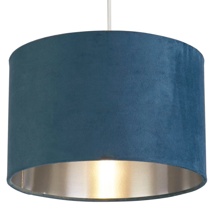 Skanto | Teal Blue Velvet Vintage Easy Fit Trommeskjerm med Sølvinteriør 28cm