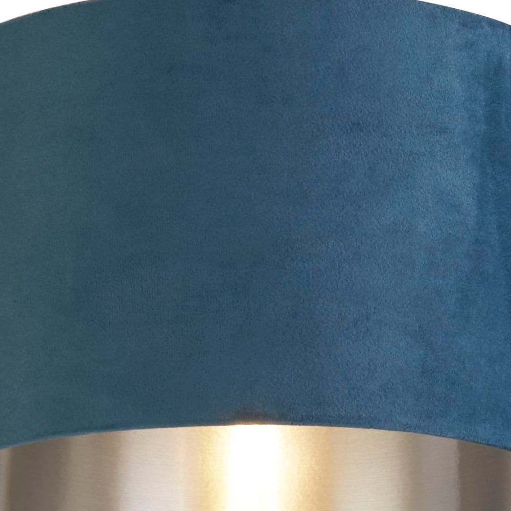 Skanto | Teal Blue Velvet Vintage Easy Fit Trommeskjerm med Sølvinteriør 28cm