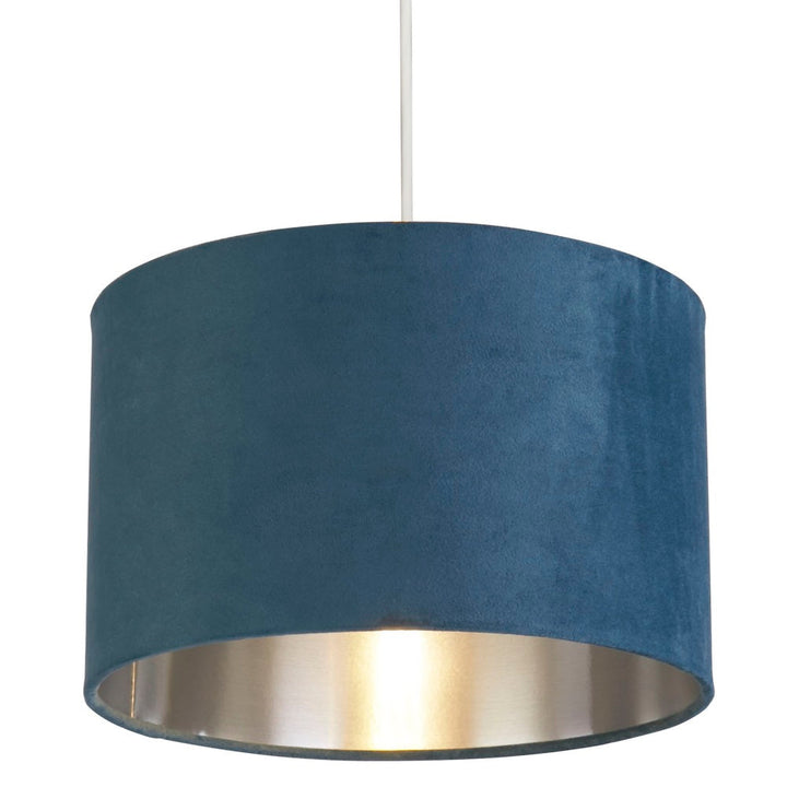 Skanto | Teal Blue Velvet Vintage Easy Fit Trommeskjerm med Sølvinteriør 28cm