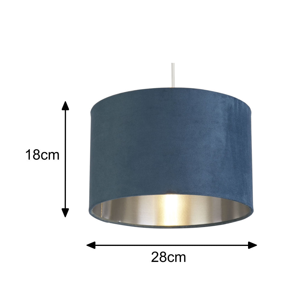 Skanto | Teal Blue Velvet Vintage Easy Fit Trommeskjerm med Sølvinteriør 28cm