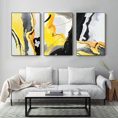 Colorful Abstract Yellow Gray Wall Art Quality Canvas Prints Pictures for Modern Apartment Living Room Dining Room Modern Home Decor | Skanto