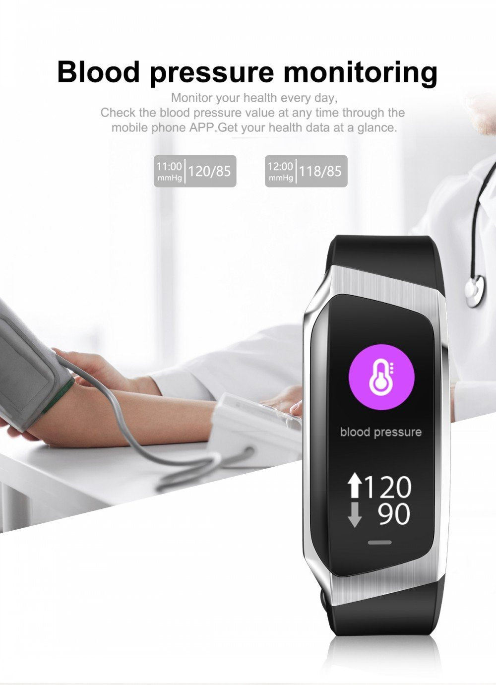 Skanto | Fitband Smartklok Vanntett Blodtrykk Oksygen Hjertefrekvens Monitor Sport Armbånd